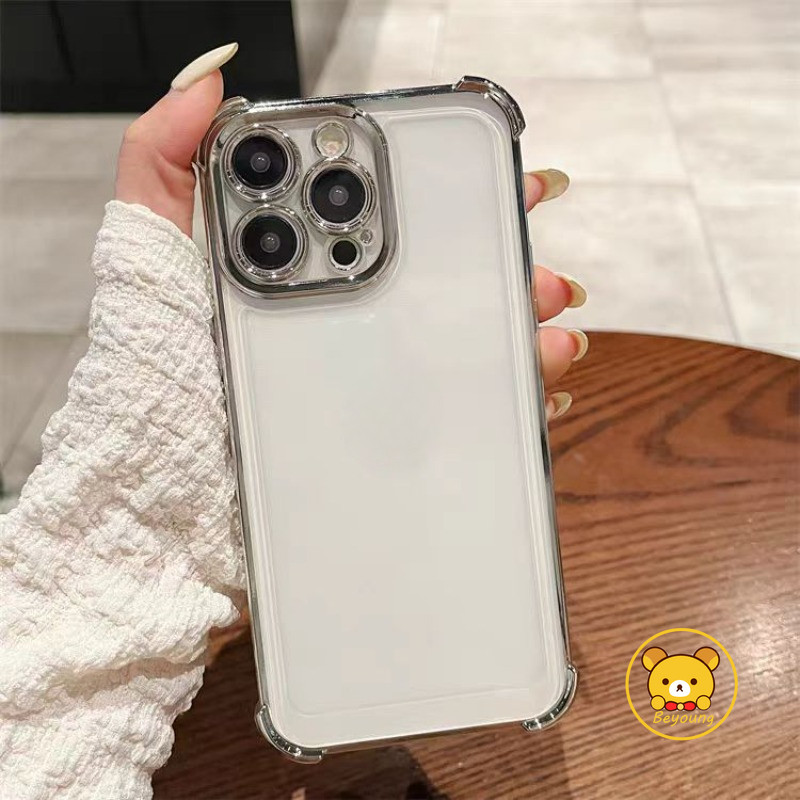 Ốp điện thoại trong suốt bốn dây mạ cho OPPO A98 A97 A96 A95 A93S A79 A78 A77 A77S A76 A74 5G 4G Ốp điện thoại mềm trong suốt Ốp lưng chống sốc