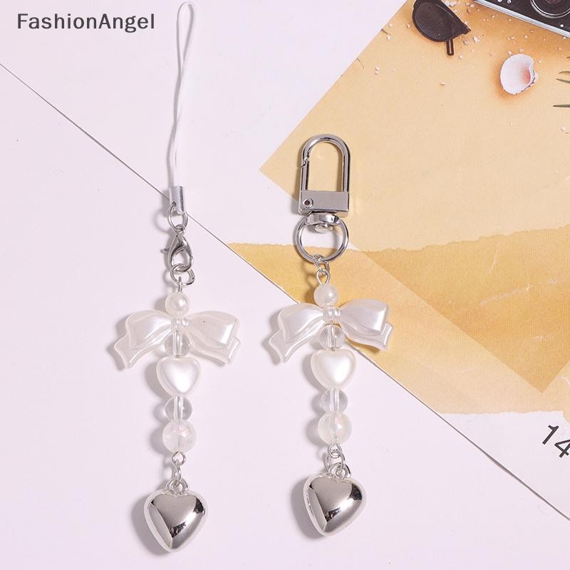 FashionAngel 1 Chiếc Handmade Đơn Giản Nơ Đính Hạt Móc Khóa Mặt Dây Chuyền Ngọc Trai Ngọt Ngào Bạc Tình Yêu Dây Xích Điện Thoại Túi Trang Trí VN
