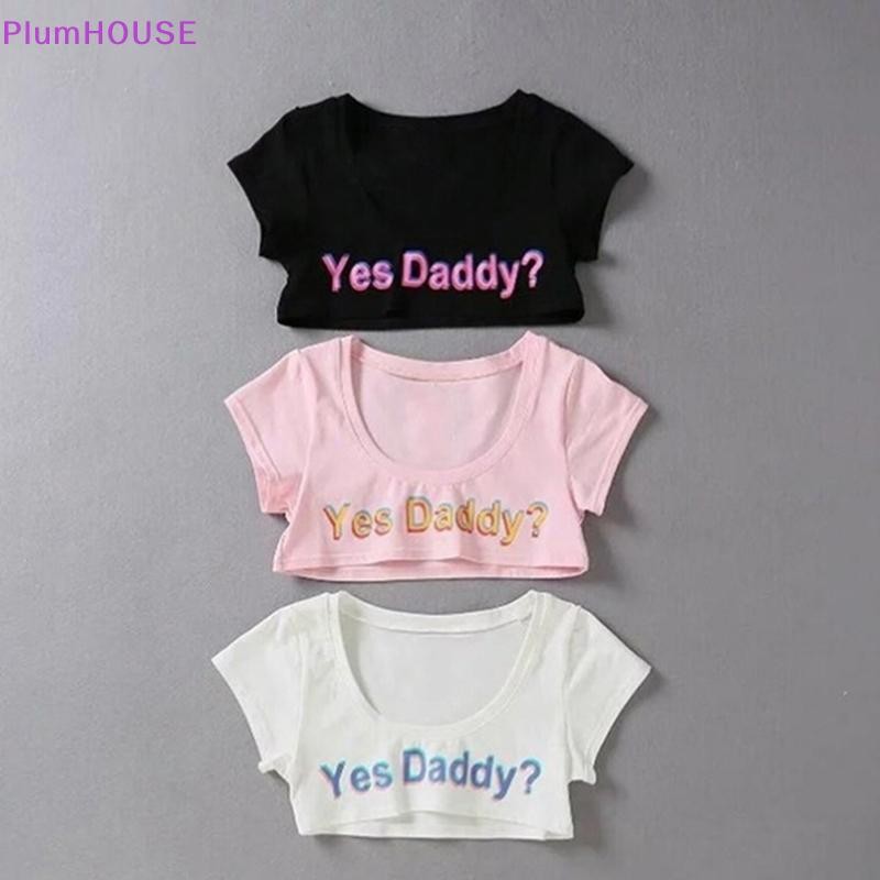 Plumhouse Nữ In Chữ Tay Ngắn Yes Daddy Tay Ngắn Crop Running Áo VN
