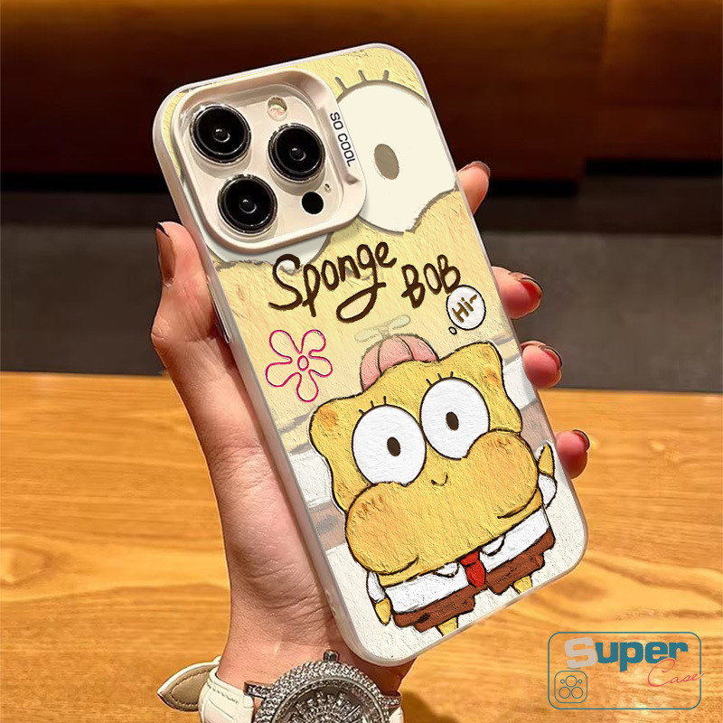 Cặp đôi hoạt hình dễ thương SpongeBob Patrick Star Case Tương thích cho IPhone 15 11 7plus 16 13 14 12 Pro Max X XS Max 8Plus XR 16 15 14 8 7 Plus SE Vỏ mềm ống kính kim loại mạ sang trọng