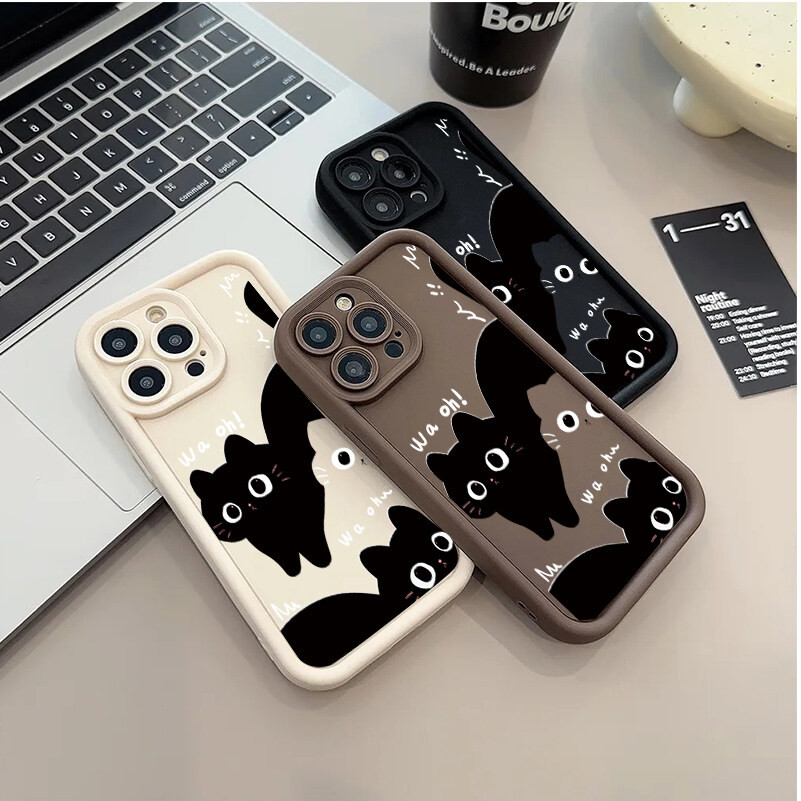 Ốp Điện Thoại Cho Samsung Galaxy M34 M31 M51 M30S M23 M20 M11 M15 J4 J6 Plus J8 A10 A01 A02 S20 Ultra Ốp Lưng Động Vật Dễ Thương Mèo Đen Bảo Vệ Camera Hoạt Hình