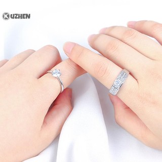 Kuzhen 1 Cặp Đôi Cổ Điển Có Thể Thay Đổi Kích Thước Nhẫn Đính Hôn Nam Nữ Kim Cương Giả Có Thể Điều Chỉnh Quà Tặng Valentine HOT