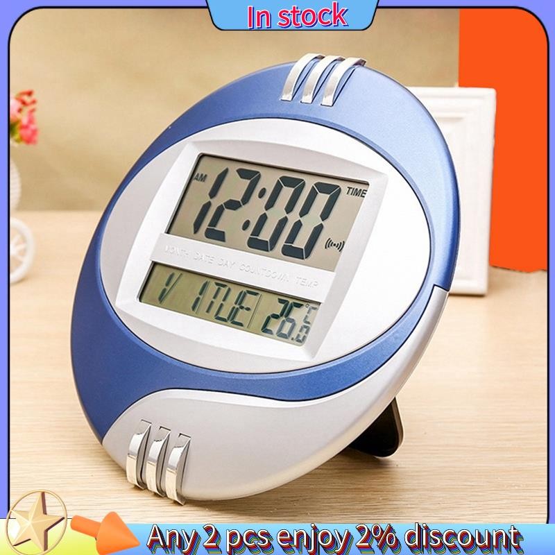 Còn hàng-Temperature Display Đồng hồ điện tử treo tường kỹ thuật số LCD Moderne Lịch LED Giá đỡ Đồng hồ Tắt tiếng Trang trí văn phòng tại nhà