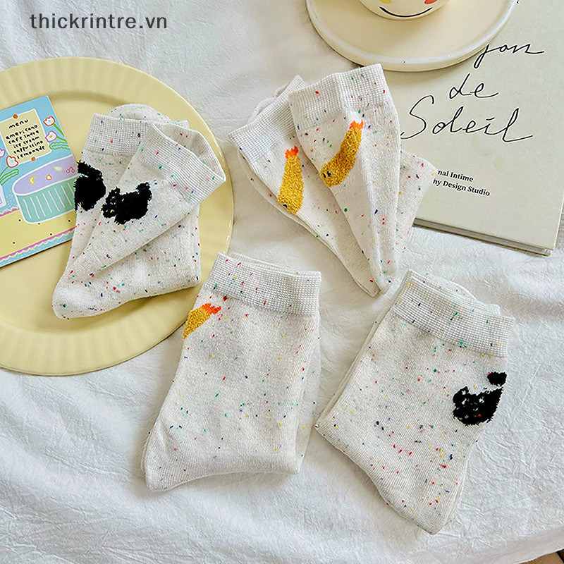 THI Hoạt Hình Nhật Bản Động Vật AB Interesg Minh Họa Cá Tính Thiết Kế Nam Nữ Ý Tưởng Sợi Cotton Giữa Ống Tất VN