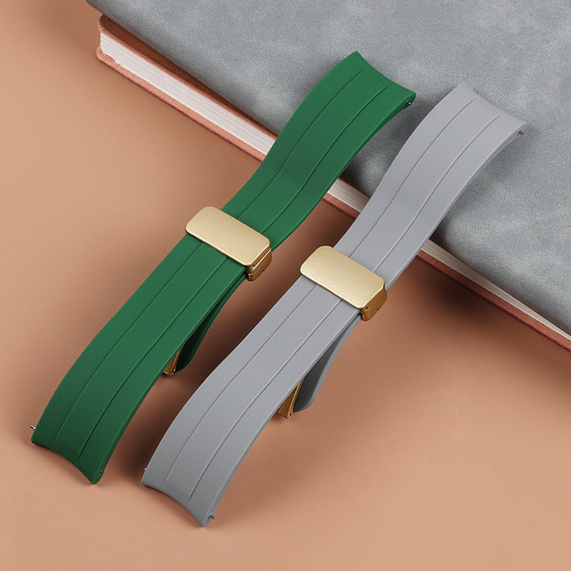 Khóa Từ Tính Dây Đeo Đồng Hồ Silicon 22 Mm Cao Su Đồng Hồ Diver Lặn Đầu Cong Nước Ma Vòng Tay Dây Đeo Tay Nam Nữ Dây Đeo Đồng Hồ Thay Thế Bằng Khóa Vàng
