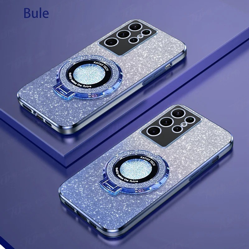 Ốp điện thoại Dành Cho Samsung Galaxy S24 S23 UItra S22 Plus S23 S21 S20 FE Sang Trọng Gradient Lấp Lánh Mạ Đứng Giá Đỡ Mặt Sau Silicon Từ Tính
