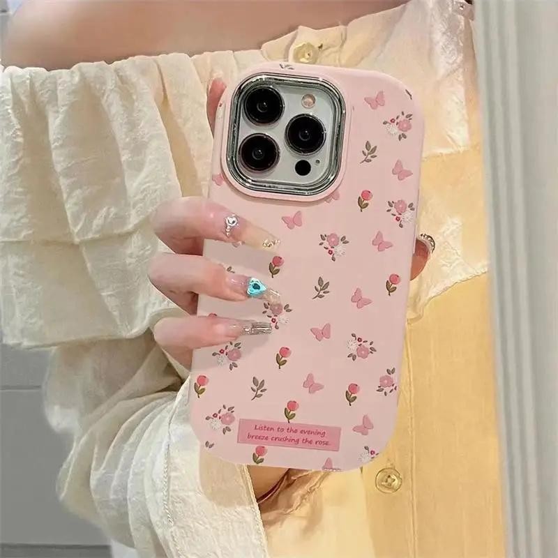 Ốp Điện Thoại Hoa Ống Kính Kim Loại Mạ Sang Trọng Cho Samsung Galaxy A10S A22 A23 A05 A05S A24 A25 A20S A02 A03 A03S A13 A12 A11 A21S A14 Ốp Lưng Silicon Đơn Giản Chống Sốc Đáng Yêu