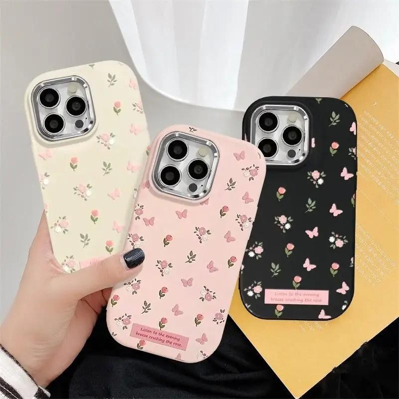 Ốp Điện Thoại Hoa Ống Kính Kim Loại Mạ Sang Trọng Cho Samsung Galaxy A10S A22 A23 A05 A05S A24 A25 A20S A02 A03 A03S A13 A12 A11 A21S A14 Ốp Lưng Silicon Đơn Giản Chống Sốc Đáng Yêu
