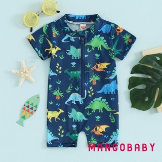 Mg-baby Boy Rash Guard Đồ bơi in hình dễ thương Tay ngắn có khóa kéo Bộ đồ tắm phía trước Đồ bơi