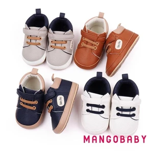 Mg-toddler Boy PU Giày thể thao thông thường In chữ dễ thương Đế bệt cho trẻ sơ sinh thoáng khí Giày đi bộ cho trẻ sơ sinh