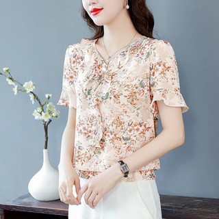 Áo Sơ Mi Voan Hoa Nữ Mùa Hè Phong Cách Mới In Hình Tay Ngắn Thời Trang Áo Sơ Mi Nhỏ Nữ Áo Sơ Mi Rời Mỏng Hơn Nhìn Tuổi Giảm Tuổi Hàng Đầu
