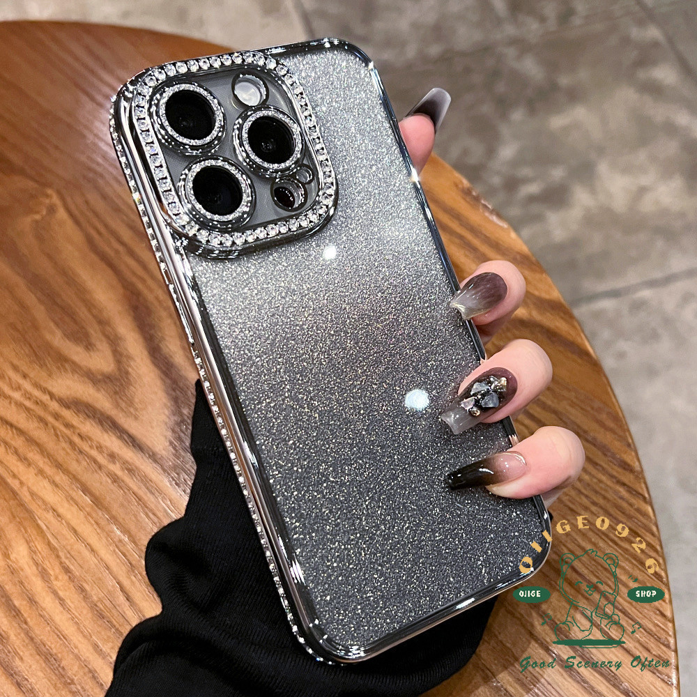 Ốp điện thoại khung kim cương mạ lấp lánh iphone15 Pro Max 14 13 12 11 cho vỏ iPhone Vỏ mềm silicon TPU Vỏ bảo hiểm toàn diện có vỏ camera chống sốc