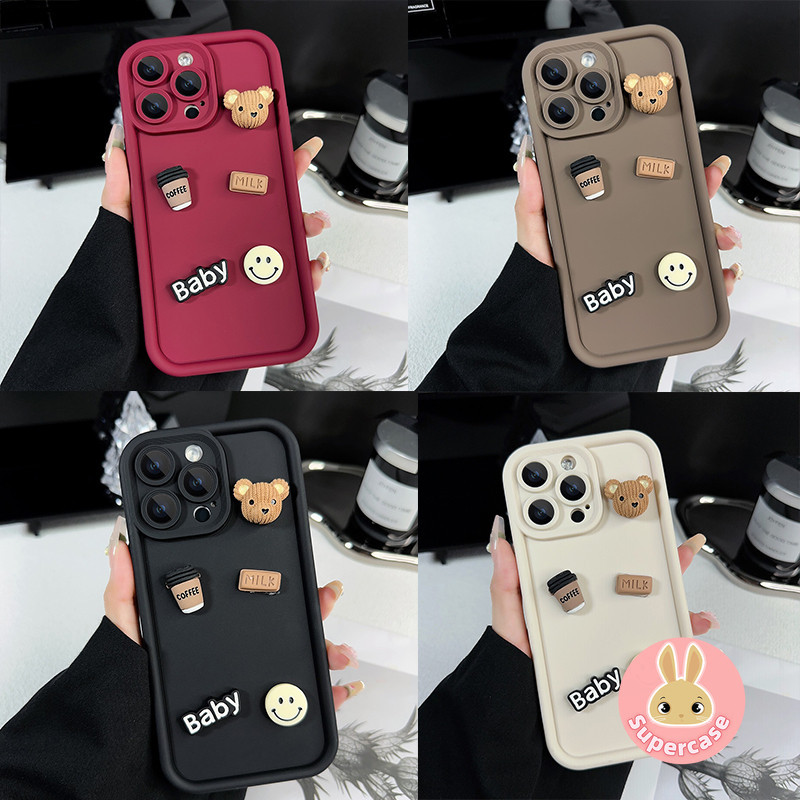 Ốp Điện Thoại Gấu Cười Dễ Thương Cho Redmi 15 15C 15R Note 15 14 14S Pro Plus Turbo 4 3 K80 Pro Ultra A5 5G 4G Vỏ Mềm 3D Cà Phê Vỏ Điện Thoại Chống Sốc