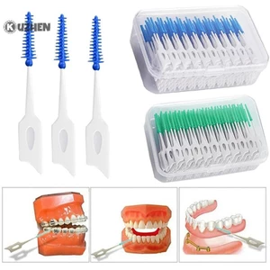 Kuzhen Bàn chải silicon kẽ răng 200 chiếc Bàn chải tăm nha khoa giữa răng có ren Dụng cụ làm sạch răng miệng HOT