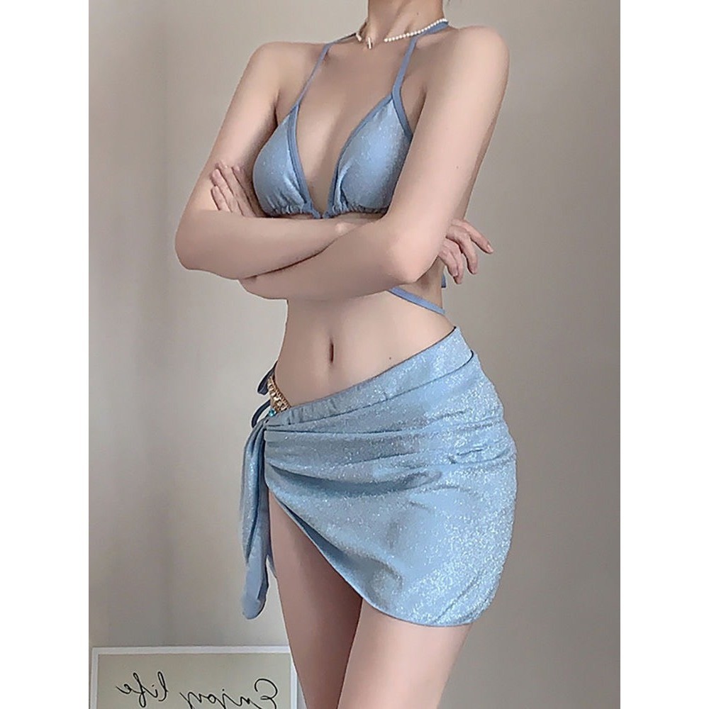Set bộ đồ bơi bikini 3 chi tiết phối dây đính đá kèm khăn quấn eo phong cách hottrend HMBOUTI BKN10