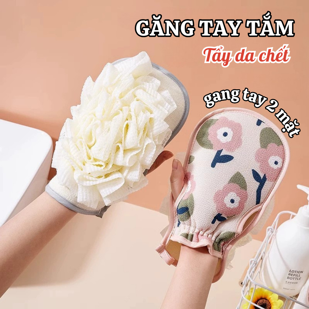 Găng Tay Tắm 2 Mặt Tạo Bọt Tẩy Tế Bào Chết Nhẹ Nhàng, Bông Tắm Tạo Bọt Dễ Dàng Chống Trượt