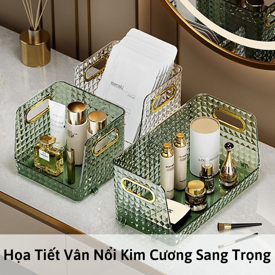 Kệ Đựng Mĩ Phẩm, Khay Đựng Đồ Họa Tiết Kim Cương Nổi Sang Trọng Có Thể Xếp Chồng Q064