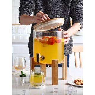 Bình thuỷ tinh đựng nước vòi inox  Bunnies pha Detox đựng nước, hoa quả Decor nhà cửa tiện dụng (Kèm chân gỗ)