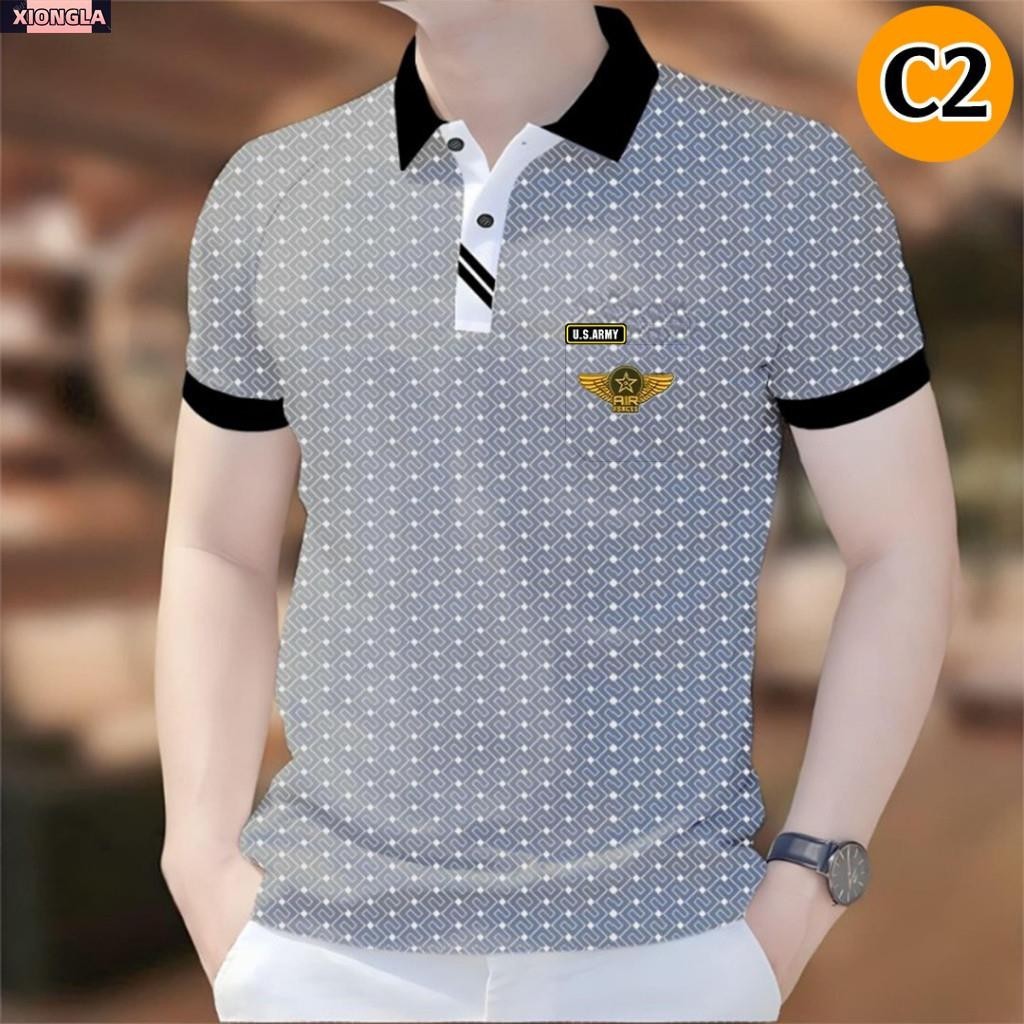 Họa tiết 14, họa tiết polo ngắn tay in họa tiết Mỹ, vải mát mẻ, thời trang nam mùa hè