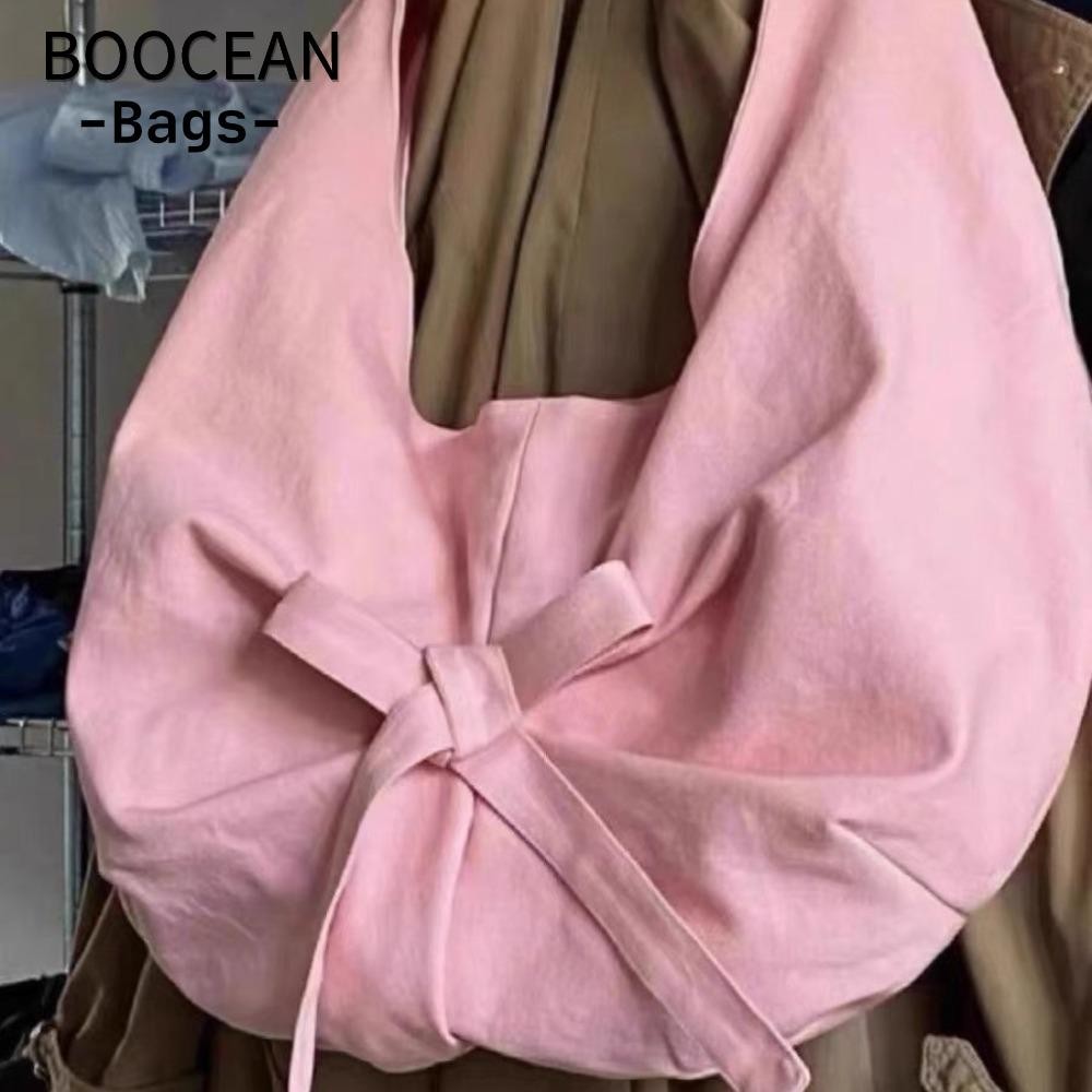 BOOCEAN Túi đeo vai thời trang, Túi vải Canvas thông thường thắt nơ, Túi đeo vai màu trơn