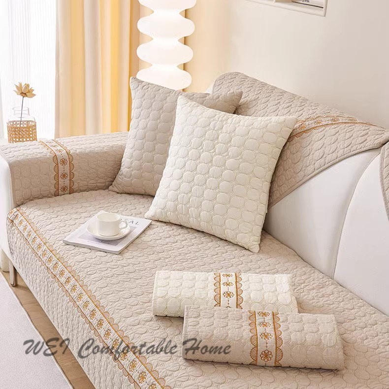 Kem Phong Cách Màu Be Sofa Đệm Cotton Nguyên Chất Bốn Mùa Đa Năng Da Chống Trơn Trượt Sofa Đệm Đơn Giản