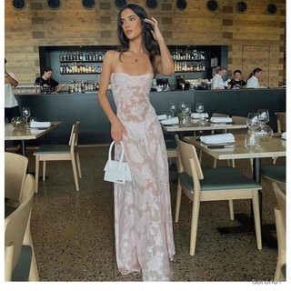 Phụ Nữ Spaghetti Dây Dài Đầm Ren Hoa Tay Sling Backless Đầm Đi Biển Mùa Hè Ngày Lễ Đầm