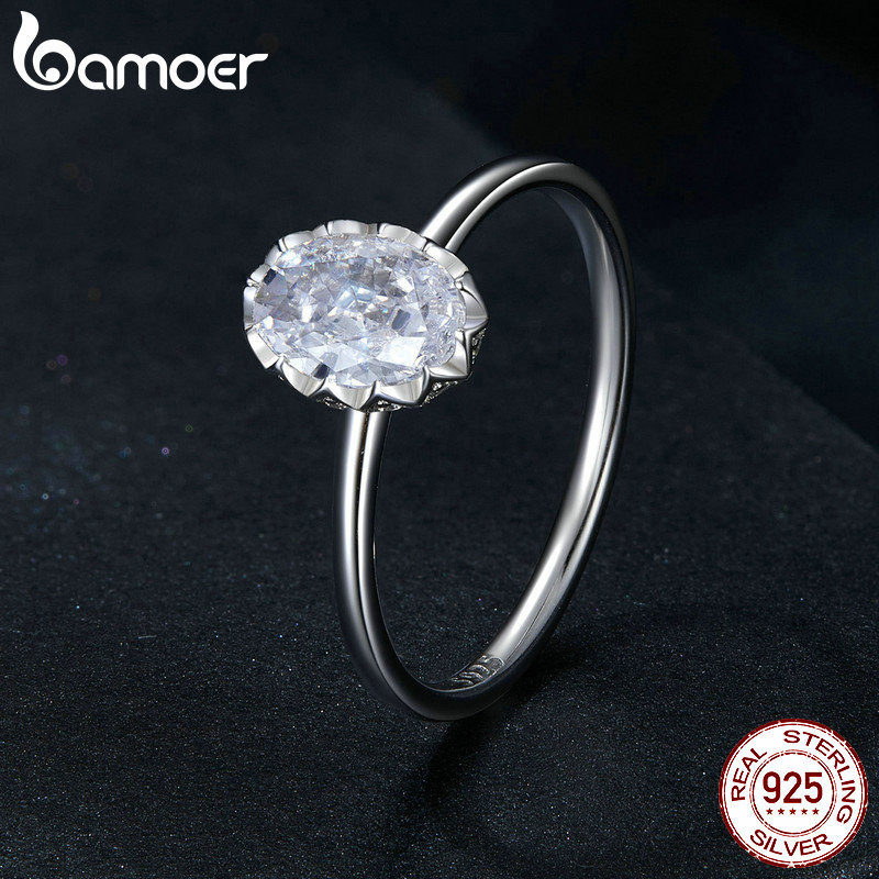 Bamoer 925 Sterling Sliver Ring Dazzling 1CT Moissanite Trang Sức Thời Trang Tinh Tế Quà Tặng Cho Nữ MSR049-5