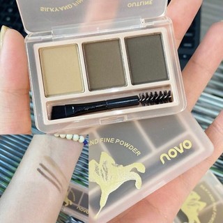 [NO VO] Bột Tán Chân Mày 3 Ô Kèm Cọ Vẽ Trang Điểm Khuôn Mặt