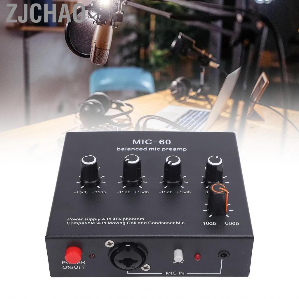 Zjchao Micrô Preamp tăng cường chất lượng âm thanh 48V Power XLR Đầu ra động và tăng cường Mic Boos
