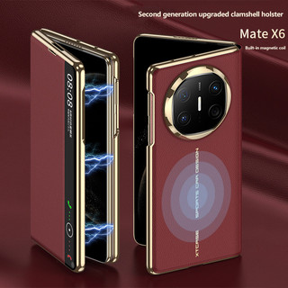Khung Mạ Ví Da Thật Chính Hãng Ốp Lưng Điện Thoại HUAWEI Mate X6 5G Smart Dormancy View Windows Cover Có Tích Hợp Vòng Từ Tính