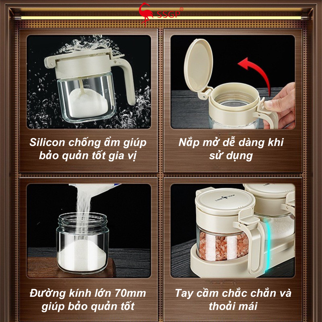 Hủ đựng gia vị thủy tinh cao cấp 400ml của SSGP  , lọ hũ gia vị, hạt nêm, muối tiêu