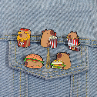 Capybara Trâm Hoạt Hình Dễ Thương Burger Sandwich Huy Hiệu Khoai Tây Chiên Thức Ăn Nhanh Tạo Kiểu Ba Lô Phụ Kiện Quà Tặng Cho Bạn Bè
