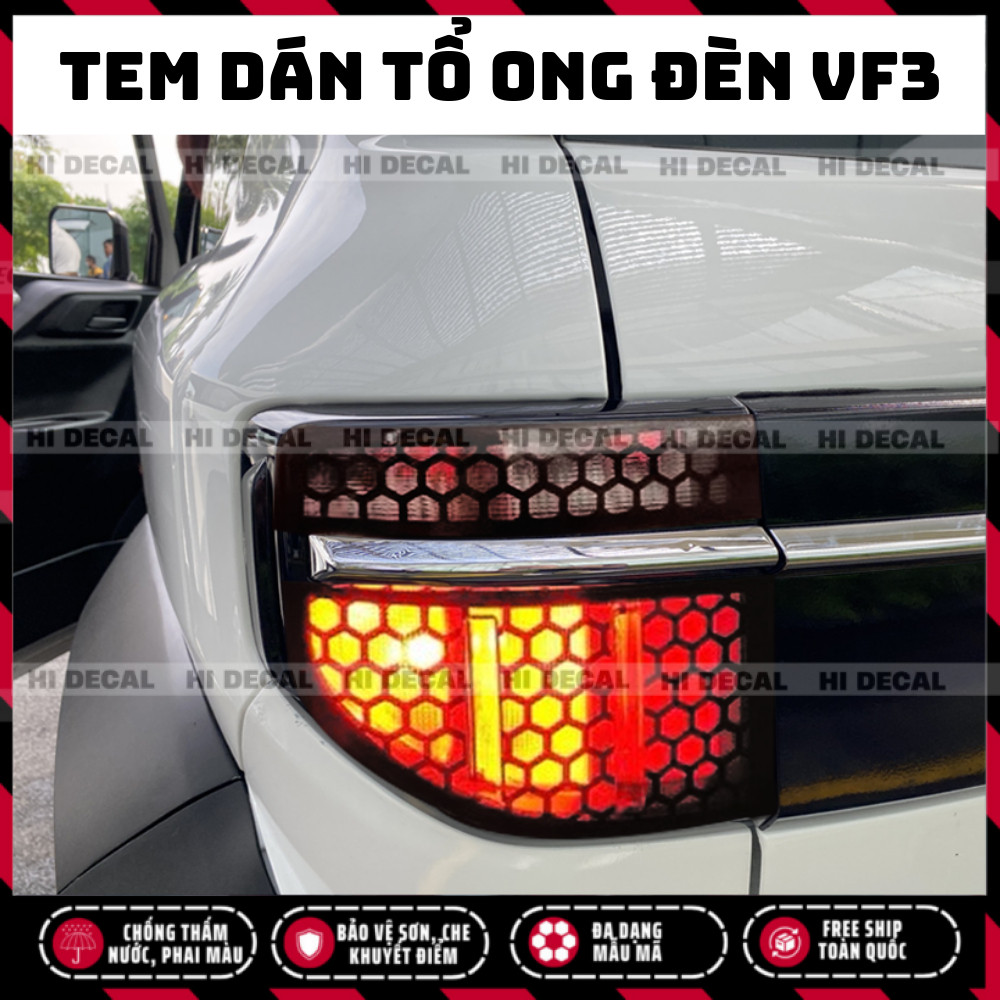Tem đèn xe VF3, Decal dán Đèn Tổ Ong Vinfast VF3 trang trí đèn xe bền màu, chống nước