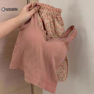 Kuzhen Hoa Co Giãn Eo Pyjama Vest Có Đệm Ngực Pyjama Quần Nhà Quần Mùa Hè Bộ Dành Cho Nữ HOT