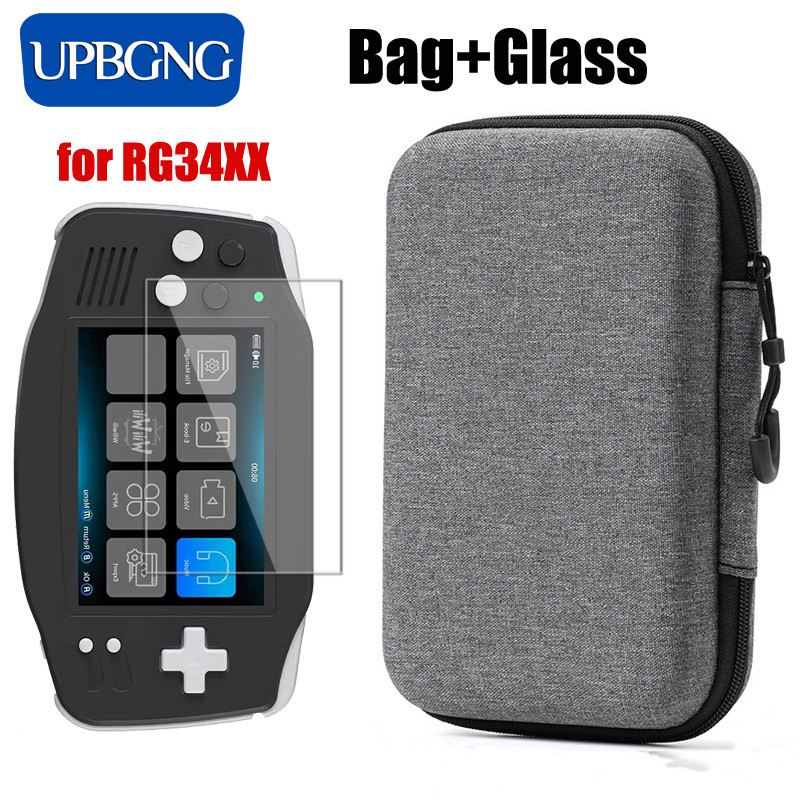 Kính + Túi Cho RG34XX Bảo Vệ Màn Hình Kính Cường Lực Phim EVA Di Động Cho ANBERNIC RG 34XX Bảo Vệ Phụ Kiện