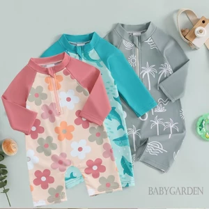 / / -3 Tuổi Bé Trai Bé Gái Rash Guard Đồ Bơi Động Vật / Hoa / Cây In Hình Dài Tay Mock Cổ Zip Bộ Đồ Tắm