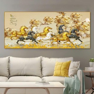 Tranh Treo Tường Phong Thuỷ Trang Trí Phòng Khách, Mừng Tân Gia Mã Đáo Thành Công - Tranh Tráng Gương Cao Cấp Bo Viền