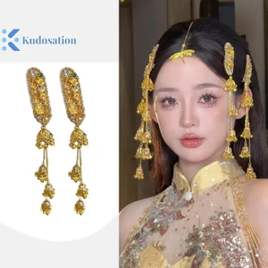 Kudosation Dây Xích Dài sel Kẹp Tóc Cho Nữ Hoa Chuông Hình Kẹp Tóc Cô Dâu Cưới Dân Tộc Tóc Trang Sức