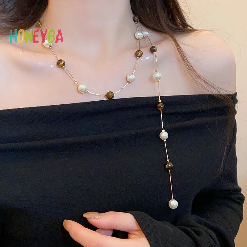 < Honeyba > Thời Trang Nữ Trang Sức Hạt Ngọc Trai Vòng Cổ Áo Len Dài Dây Chuyền Vòng Cổ Cho Nữ Đầm Phụ Kiện Quà Tặng
