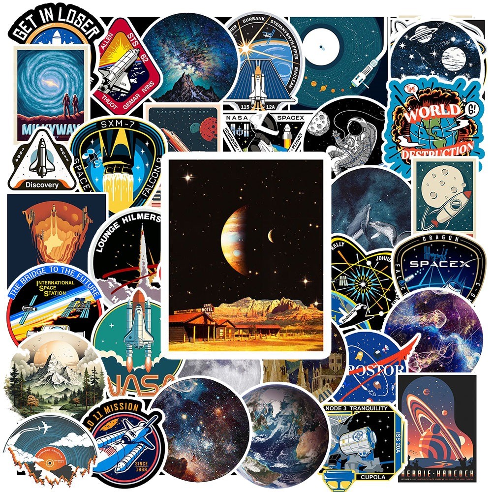 Combo 50 Sticker Vintage Galaxy chống nước sticker dán laptop, điện thoại, đàn guitar, mũ bảo hiểm, vali - GÌ CŨNG IN