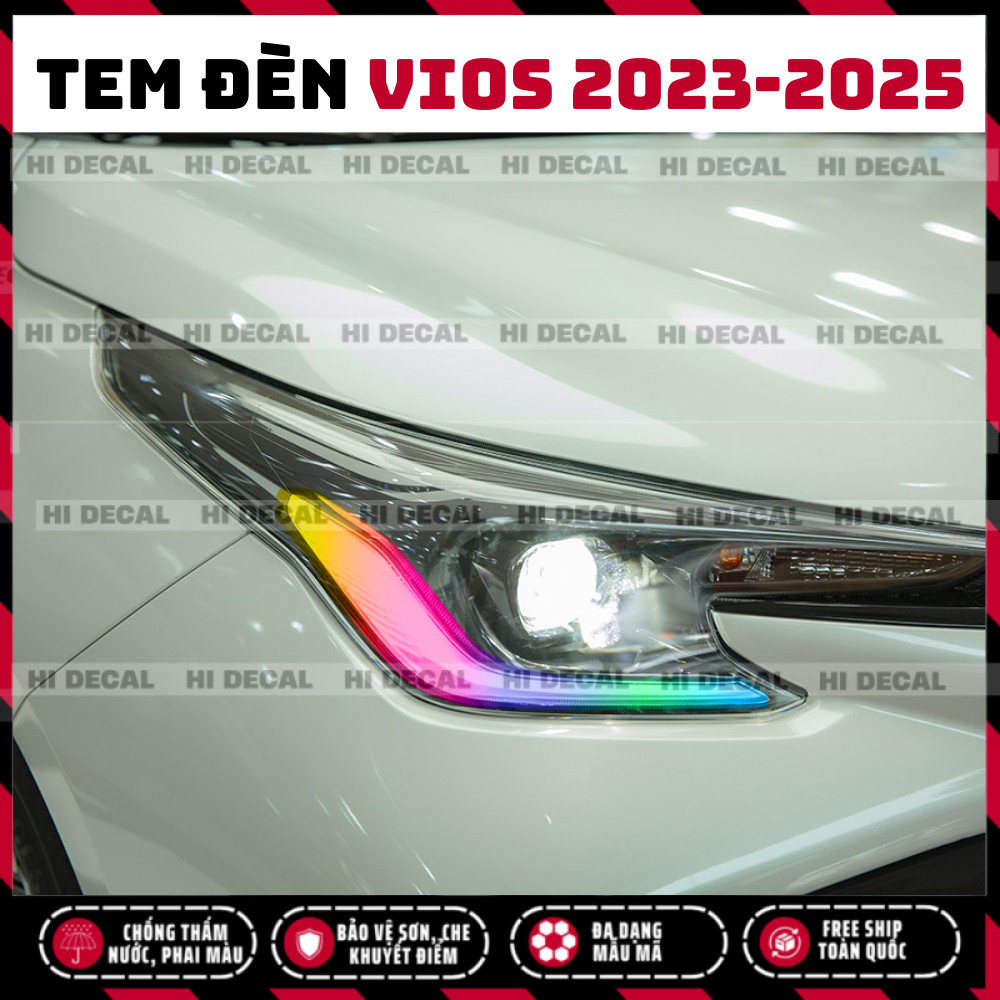 Tem dán đèn Vios 2023 2024 2025, decal đổi màu đèn Toyota Vios trang trí bảo vệ đèn bền màu, chống xước chống nước