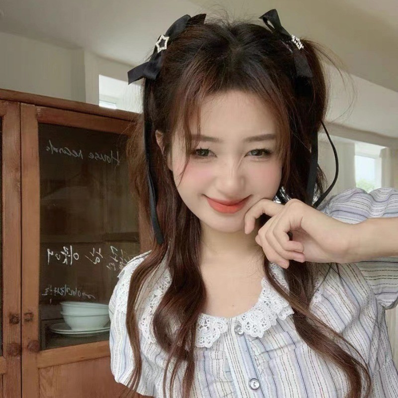 Phụ Nữ Màu Hồng Nơ Đen Ngôi Sao Ruy Băng Dài Kẹp Tóc ​- Kẹp tóc nơ Satin dễ thương ngọt ngào cho bé gái ​- Barrettes thời trang Hàn Quốc dành cho nữ ​- Phụ kiện tóc phổ biến