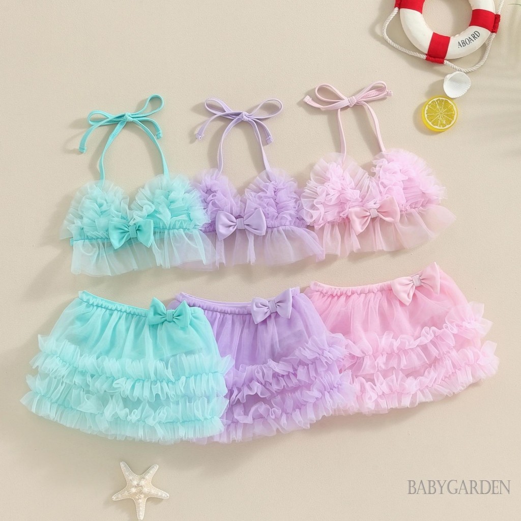 Baga-0-24 Tháng Tuổi Bé Gái 2 Bộ Bikini Vải tuyn Camisoles + Quần Short PP Đồ Bơi. Đồ bơi