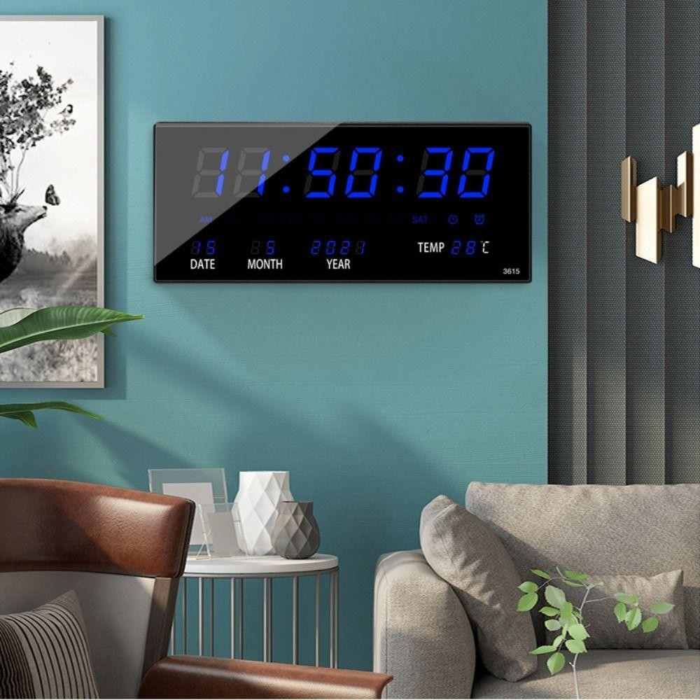 Đồng hồ treo tường điện tử MONOSTYLE, Đồng hồ LED kỹ thuật số ngày treo tường, Điều khiển bằng giọng nói Đồng hồ bàn hiển thị nhiệt độ gia đình cho phòng ngủ