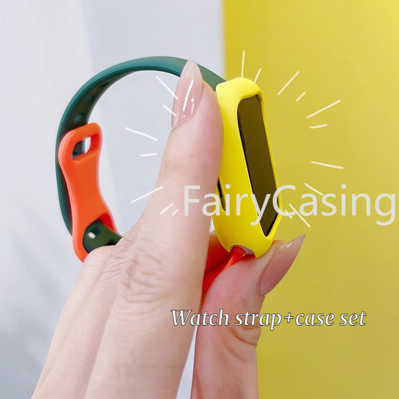 Dây đeo silicon + Vỏ tương thích cho Watch Series 10 46MM 9 49mm Ultra2 45mm 41mm 44mm 38mm 42mm 40mm cho iWatch 8 7 SE 6 5 4 3 2 1 Bộ dây đeo đồng hồ