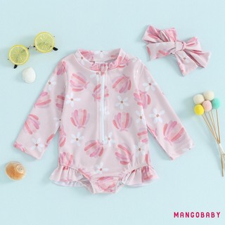 Mg-baby Girls Bikini Đồ bơi đi biển In hoa / Kem dài tay có khóa kéo lên Bộ đồ tắm