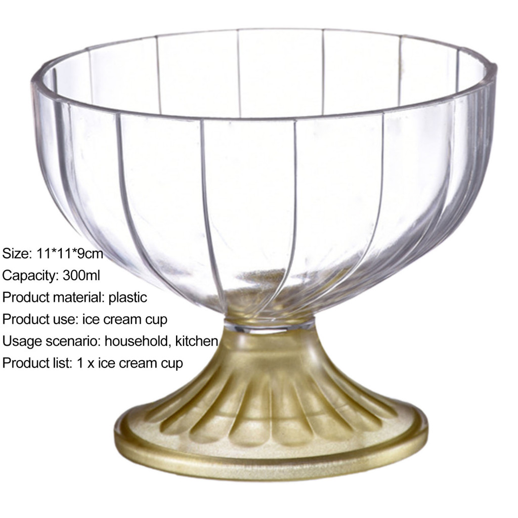 Thai| 300ml Bát Tráng Miệng Trong Suốt Có Thể Tái Sử Dụng Không Thể Phá Vỡ Acrylic Trẻ Em Kem Sữa Lắc Cốc Cho Nhà Bếp