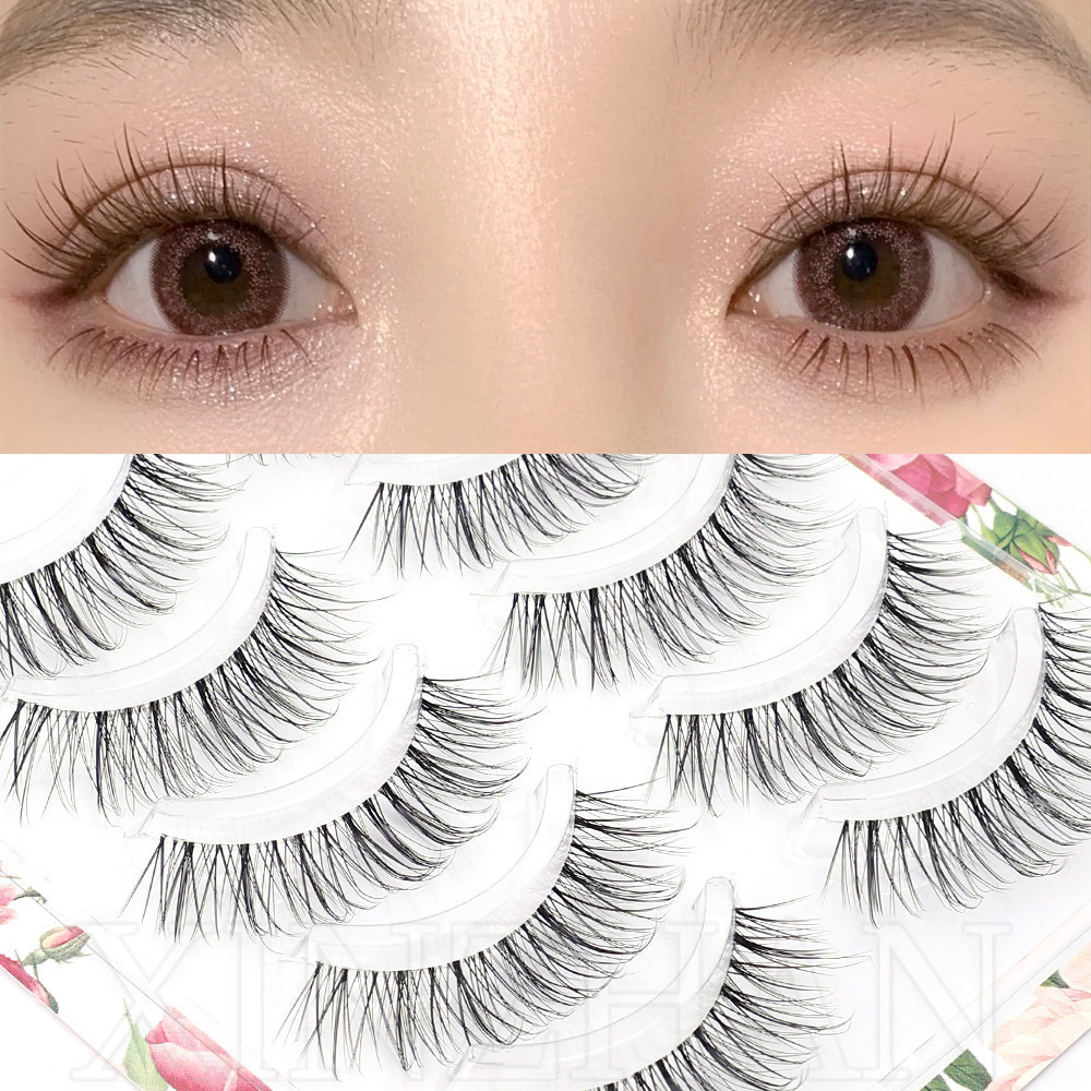 5 Đôi / hộp Lông mi giả trong suốt dành cho nữ - Lông mi giả chồn 3D màu đen - Dụng cụ mở rộng lông mi trang điểm làm đẹp - Lông mi Manga đuôi cá lộn xộn lông mi