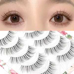 5 Đôi / hộp Lông mi giả trong suốt dành cho nữ - Lông mi giả chồn 3D màu đen - Dụng cụ mở rộng lông mi trang điểm làm đẹp - Lông mi Manga đuôi cá lộn xộn lông mi