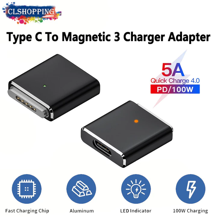 Bộ chuyển đổi sạc USB C sang từ tính 100W CLSshopping cho MacBook Air (15 inch, M2,2023), Air (13 inch, M2,2022), Pro (14 inch, 2023), Pro (14 inch, 2021), Pro (16 inch, 2023), Pro (16 inch, 2021)